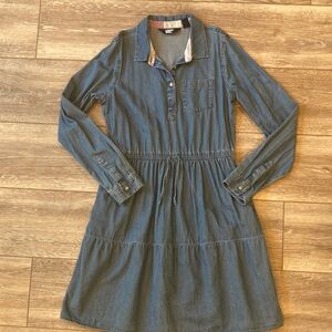 Lands End Lightweight Chambray Shirt Dress with Drawstring Waist